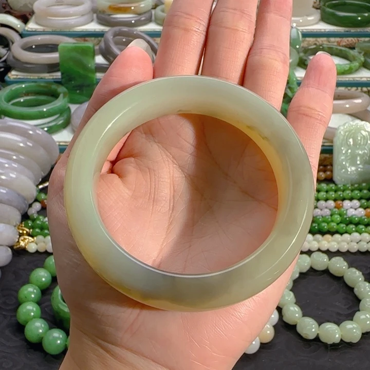 未镶嵌手镯和田玉黄口飘墨手镯57