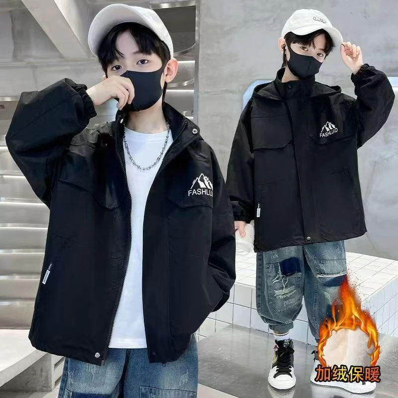 男童冬装加绒加厚秋冬派克服2025新款中大童连帽潮儿童保暖秋款