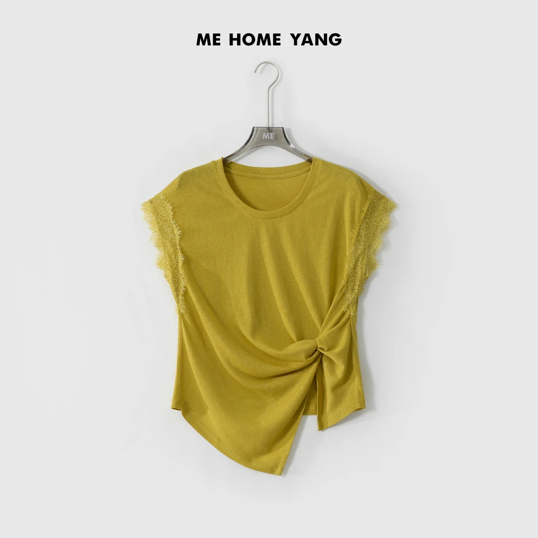 ME【捏褶花蕾T】天丝亚麻混纺巨遮肉显瘦百搭时尚休闲上衣MESS3668