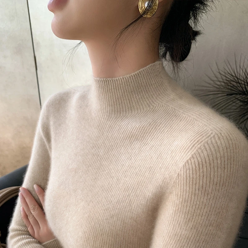 一线成衣无缝一体半高领打底衫女秋冬内搭针织修身百搭紧身毛衣