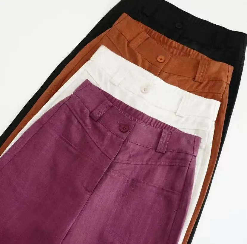 【乌梅紫】春夏新款蚕丝亚麻休闲裤阔腿裤高腰显瘦短裤女款夏天外穿