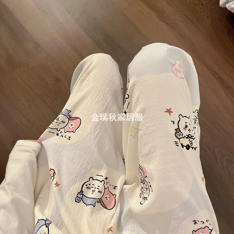 薄款遛弯裤可爱休闲睡裤女夏季可外穿长裤学生宽松慵懒高腰直筒裤