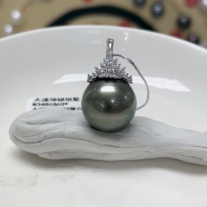 颈饰海水珍珠银S925镶嵌大溪地 14-15mm 44号