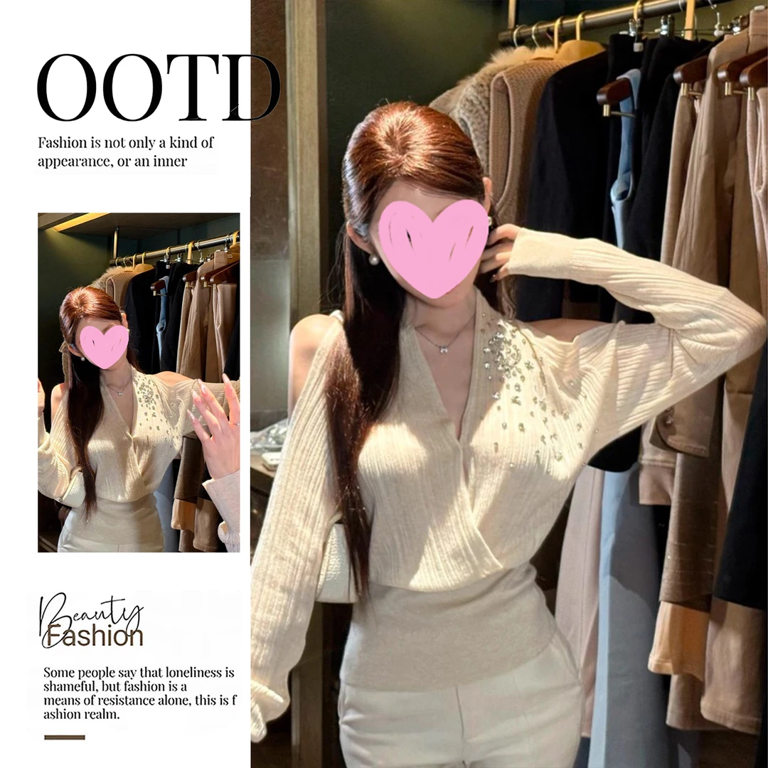 法式名媛风精致高端小众设计感千金感重工烫钻百搭上衣早秋季女装