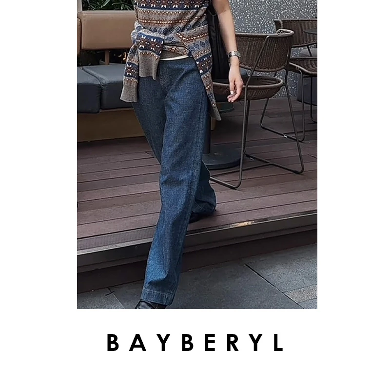 BAYBERYL老贝腊梅牛仔*复古层次长直筒百搭牛仔裤NZK5B1804-7/30