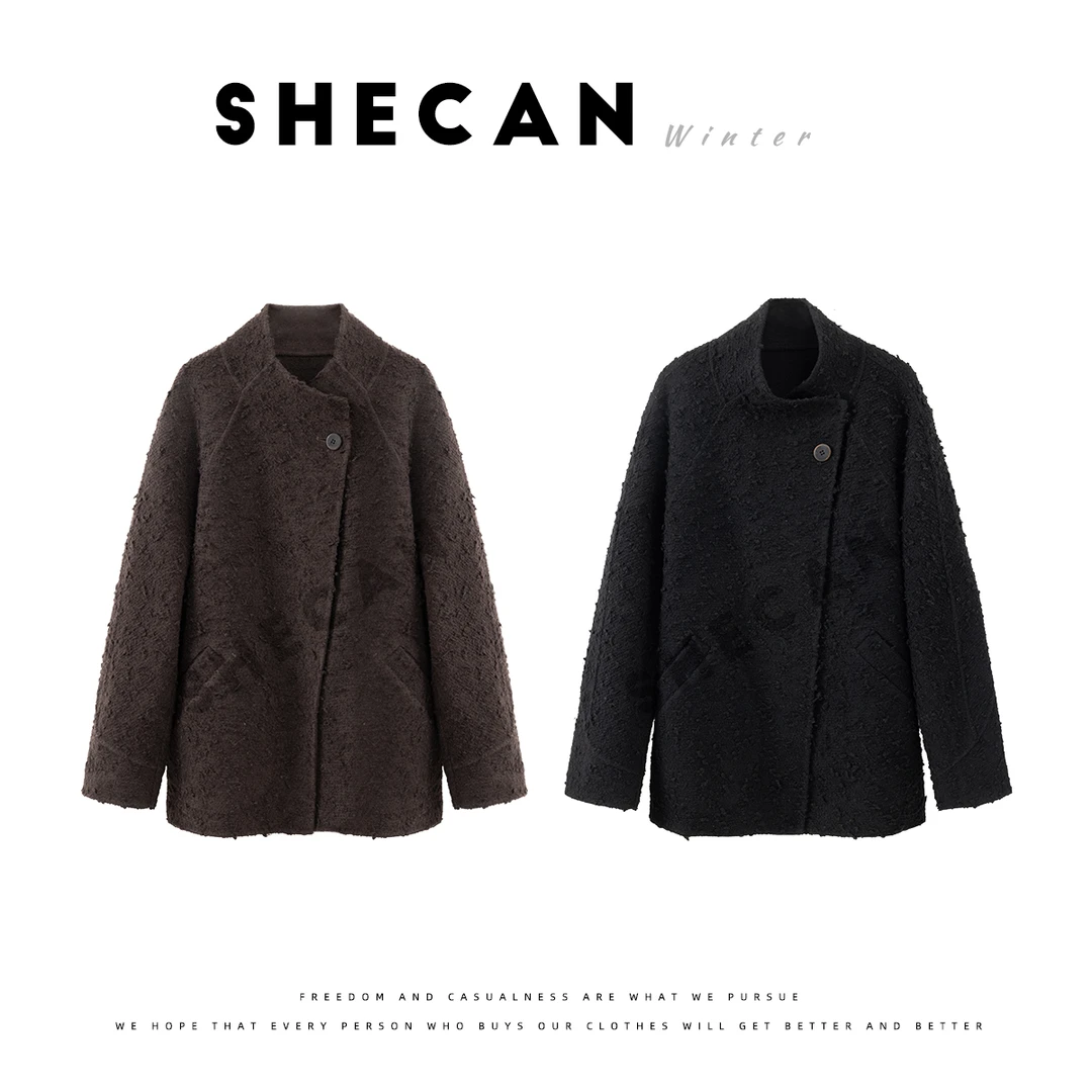 SHECAN【磨坊舞会】时尚潮流设计师绵羊毛老钱风毛呢大衣外套5DC006