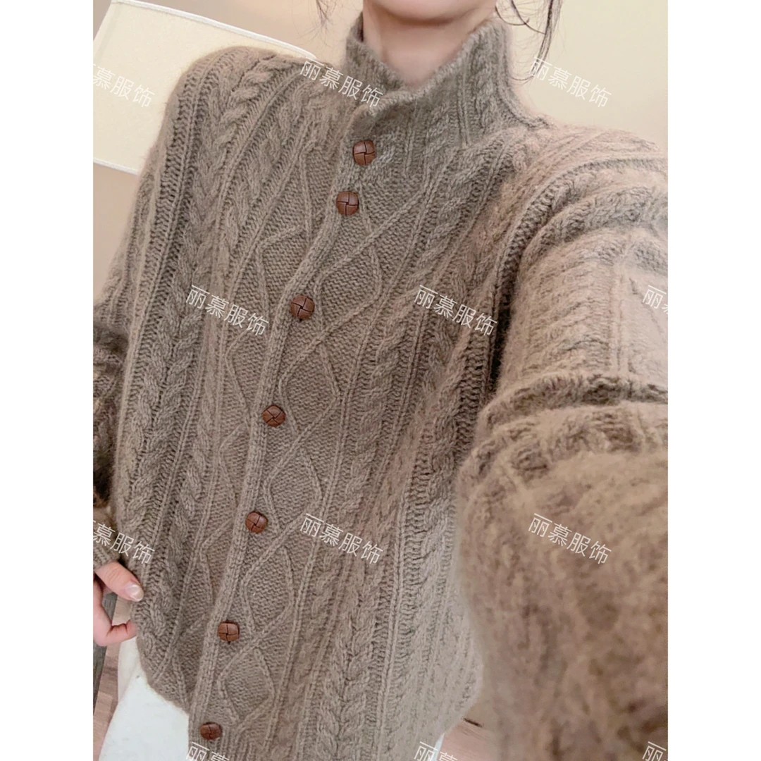 【浅啡拿铁】半高领加厚麻花菱形高级感羊毛衫毛衣开衫冬款2539