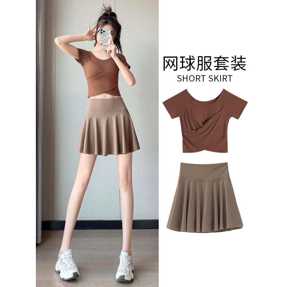 绝美羽毛球服女夏季网球运动套装跑步速干短裙健身显瘦上衣休闲服