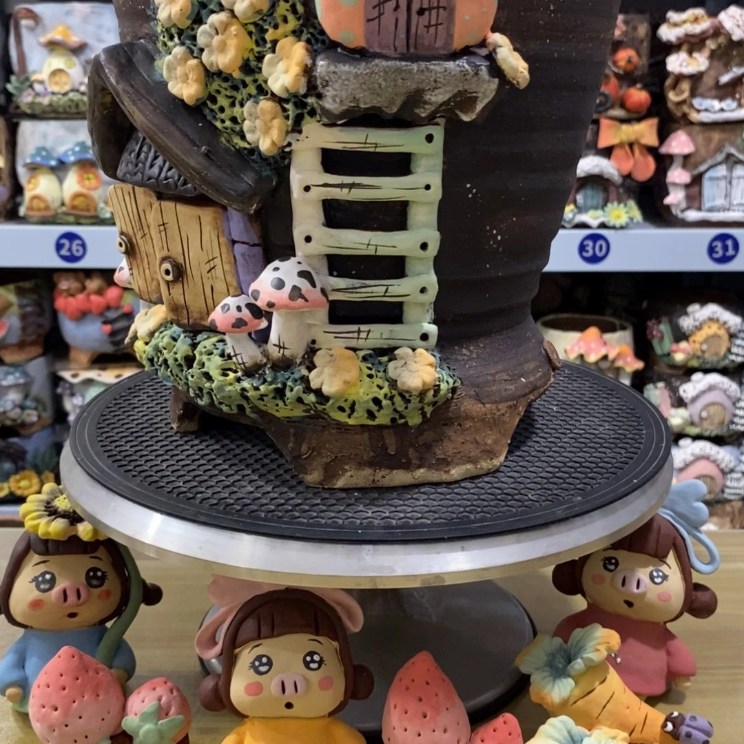 佛***子白狐粗陶手捏花盆