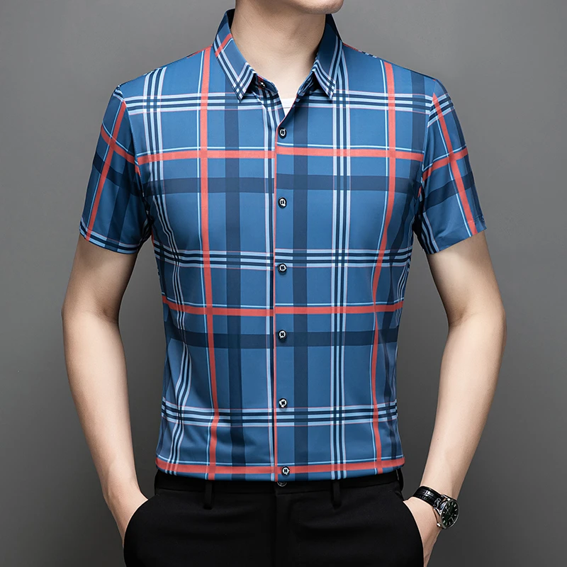 【专柜正品】2025夏季无痕免烫条纹衬衫男士商务时尚休闲衬衣中年