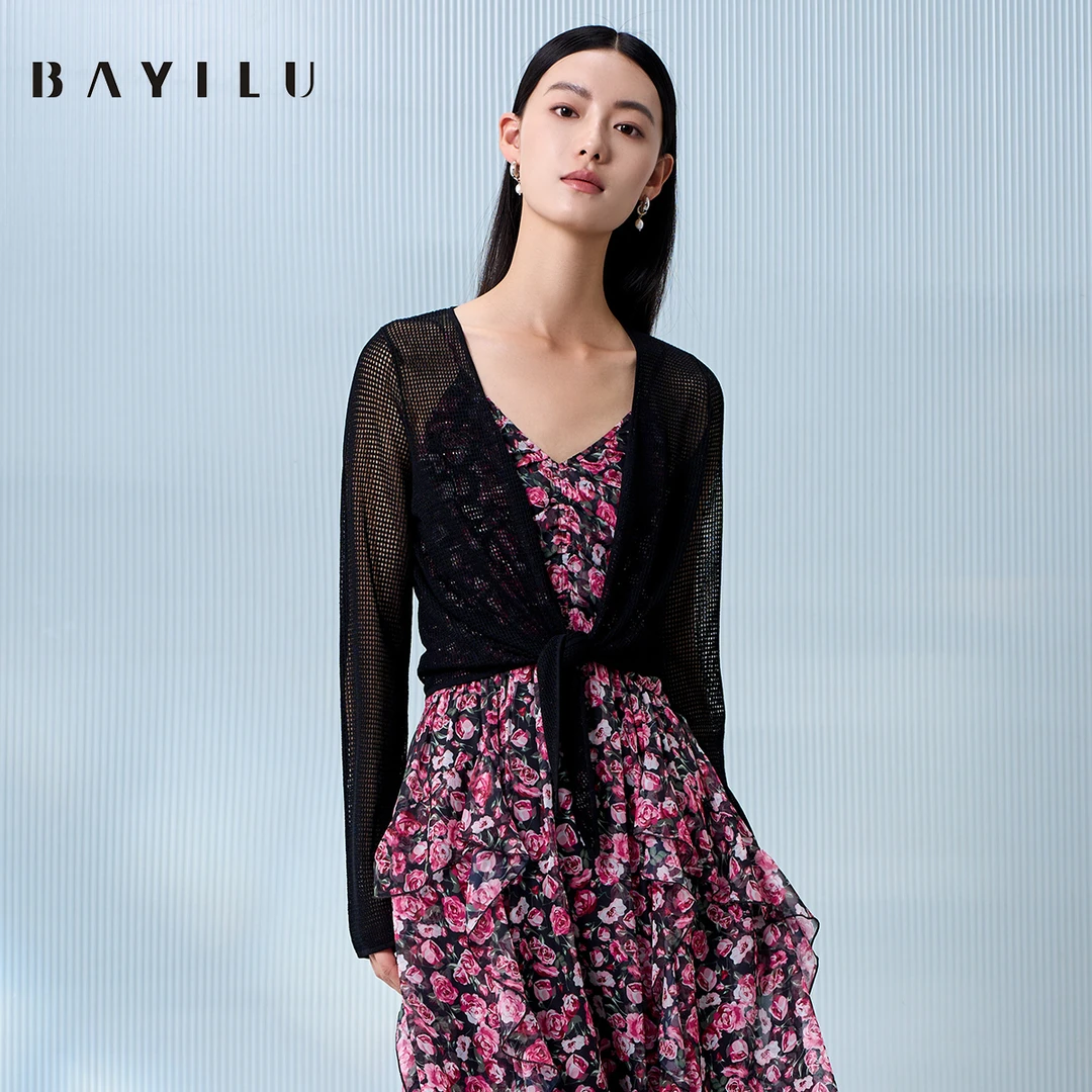 【小春子】芭依璐2025夏季针织衫外套女绑带开衫上衣90SW809