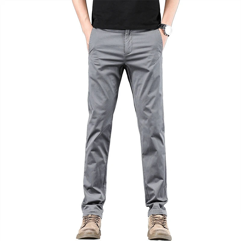 2025春夏新款纯棉男士休闲裤高端宽松微弹简约小直筒长裤子4色