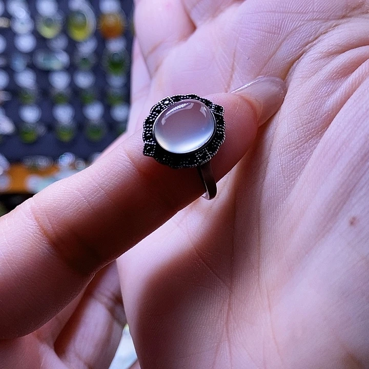 岫玉银S925镶嵌戒指