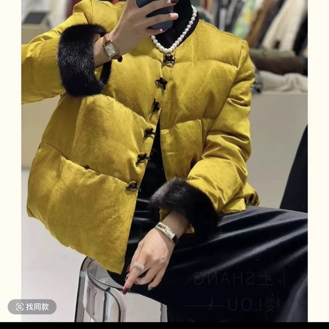 【暗扣国风】小兔毛袖立体浮雕国风复古加厚加棉棉袄