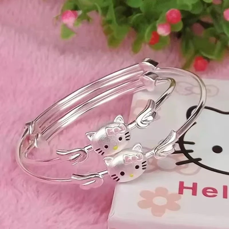 足银手镯  足银s9999 KT猫儿童手镯【一对】