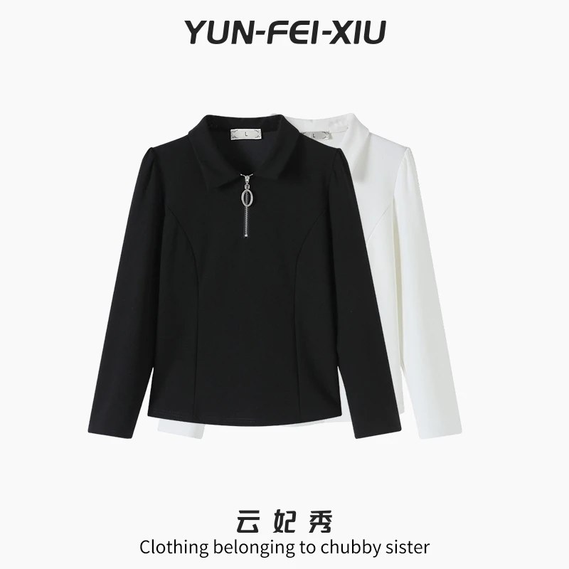 云妃秀大码女装POLO衫立领拉链长袖宽松显瘦遮肉胖妹妹秋季68671