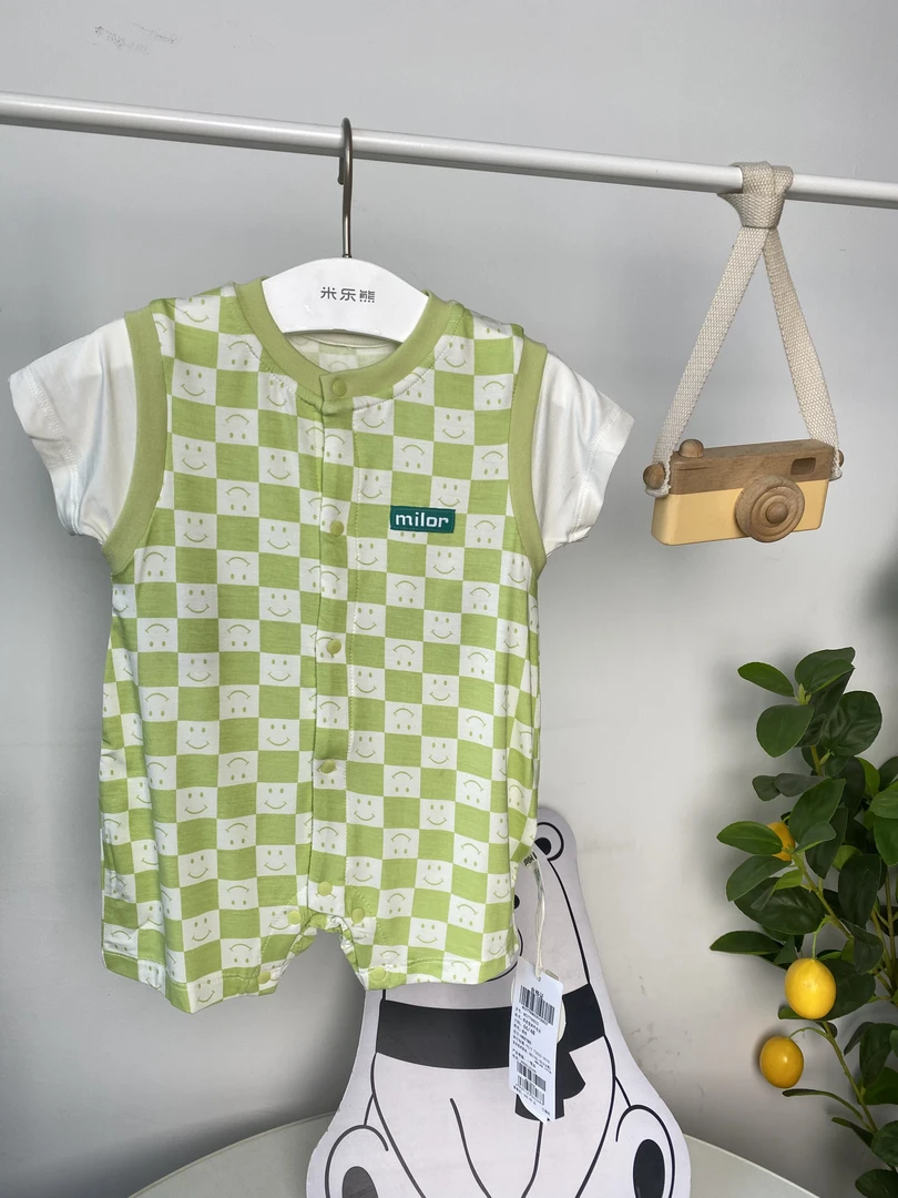 【2779】 米乐熊 棋盘假两件哈衣