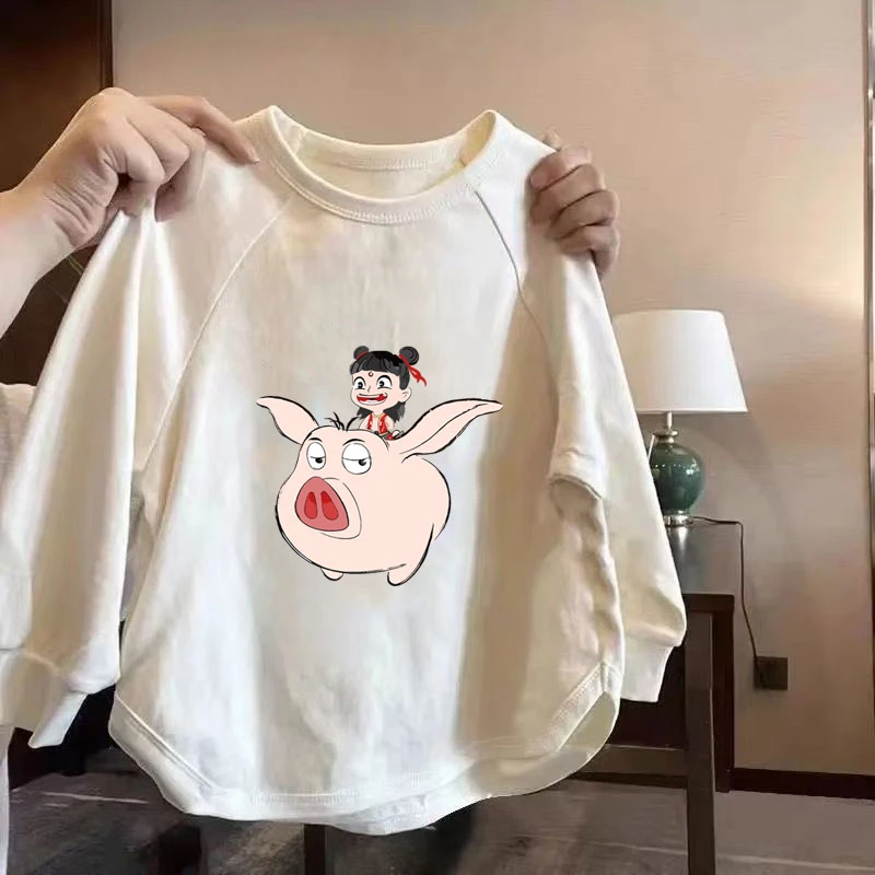 哪咤吒男女童T恤春秋款2025新款儿童上衣女孩中大童长袖春季童装