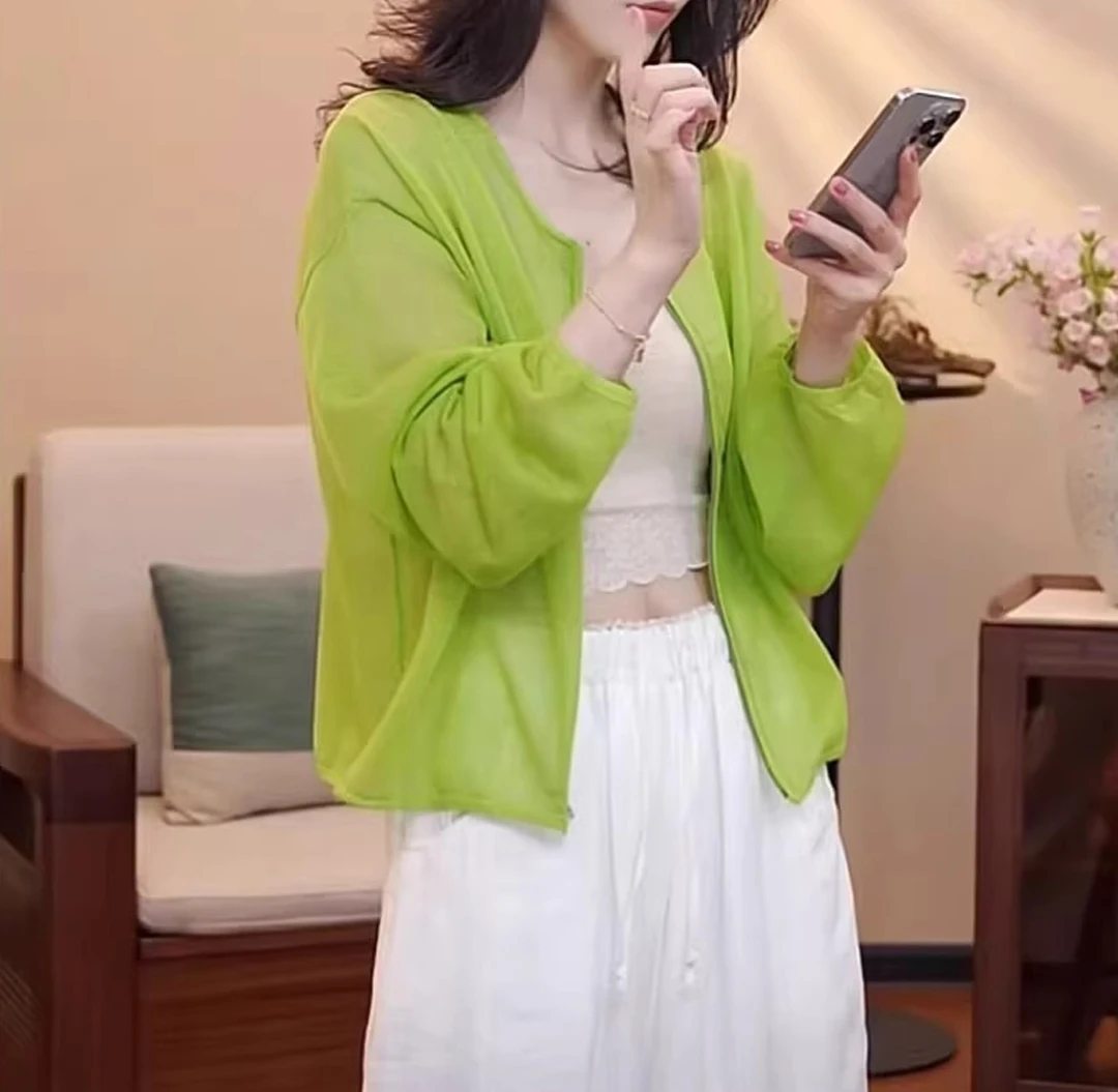 宽松开衫吊带外搭上衣夏季薄款胖MM大码女装百搭拉链空调衫防晒衣