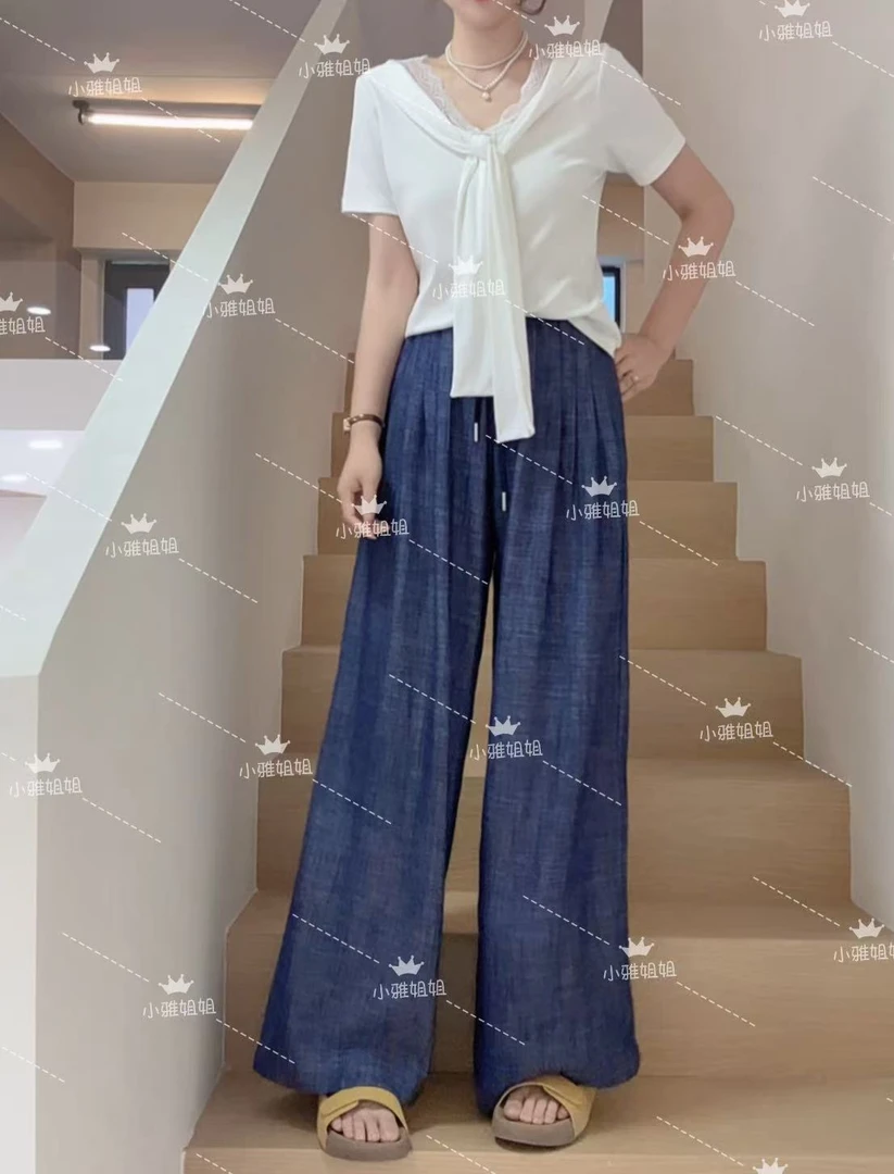 小雅姐姐  【原牛色神裤】夏季薄款腰慵懒松弛感休闲阔腿裤IU43