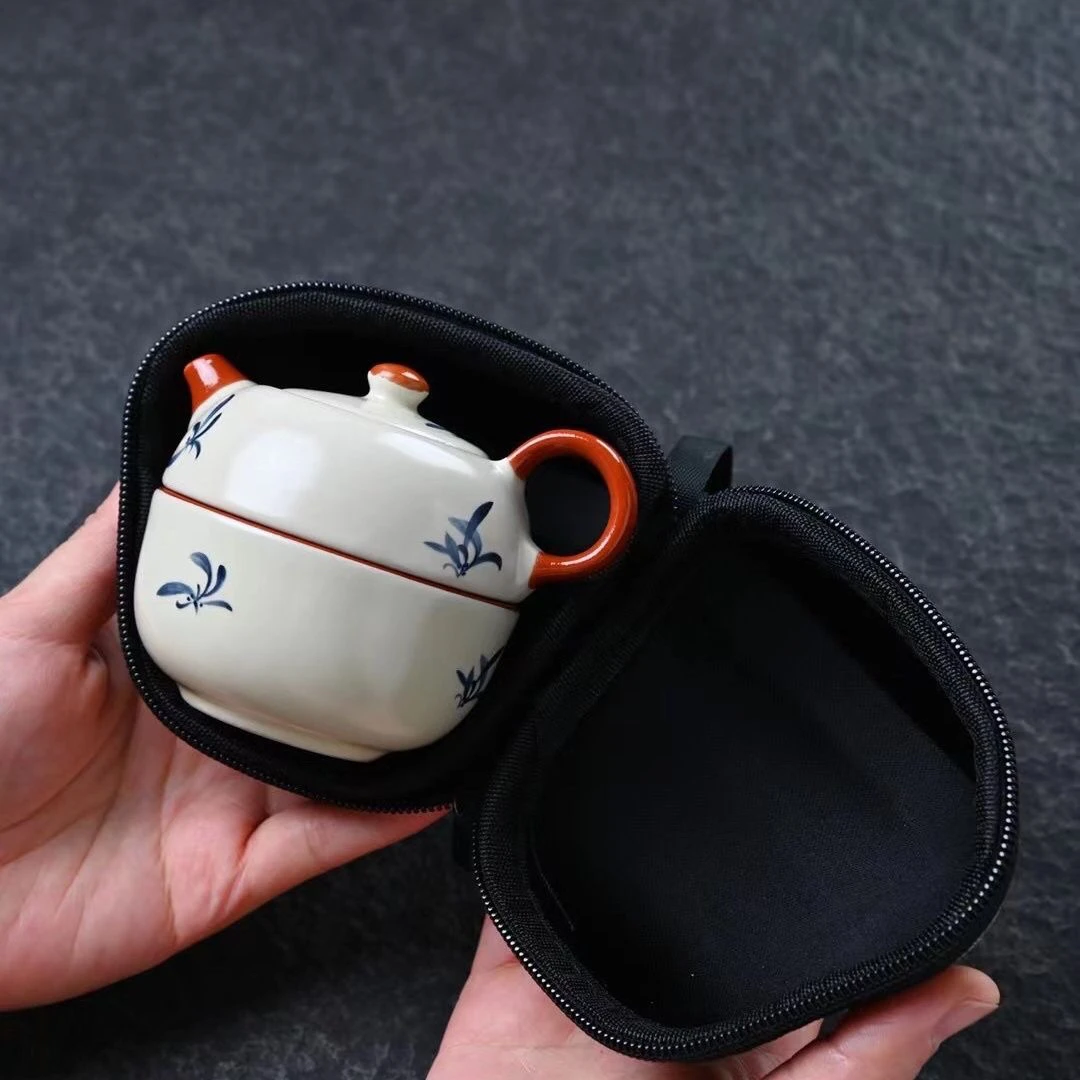 C721 汝窑开片快客杯茶具一人独饮便携式茶具一壶一杯泡茶器壶陶
