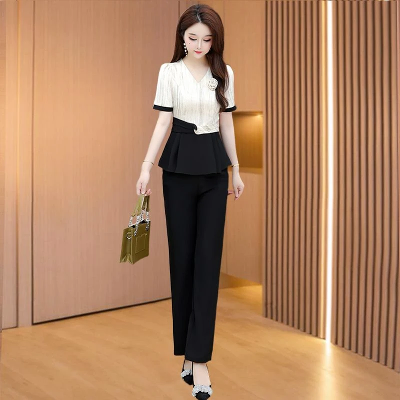 拉夏贝尔高端时髦时尚洋气减龄雪纺套装女夏季2025新款妈妈两件套