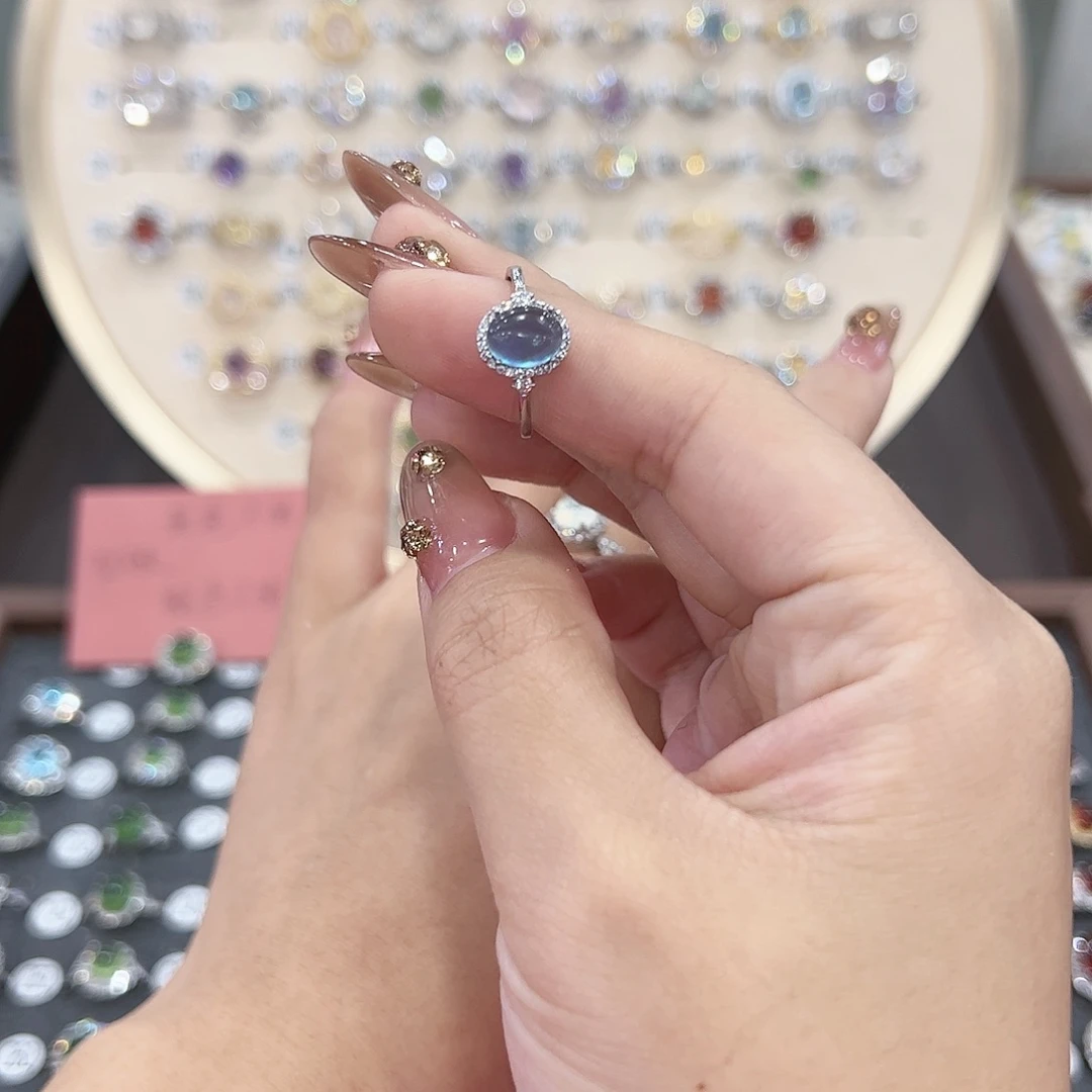 蛇纹石玉戒指银S925镶嵌四****日