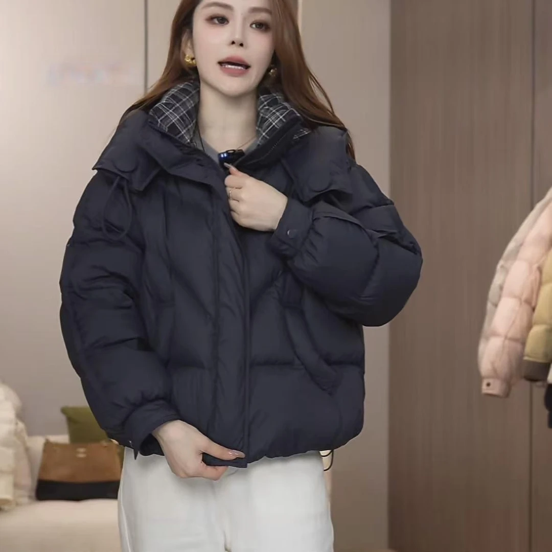 2025秋冬季新款女士宽松休闲洋气保暖棉服加厚连帽面包服外套