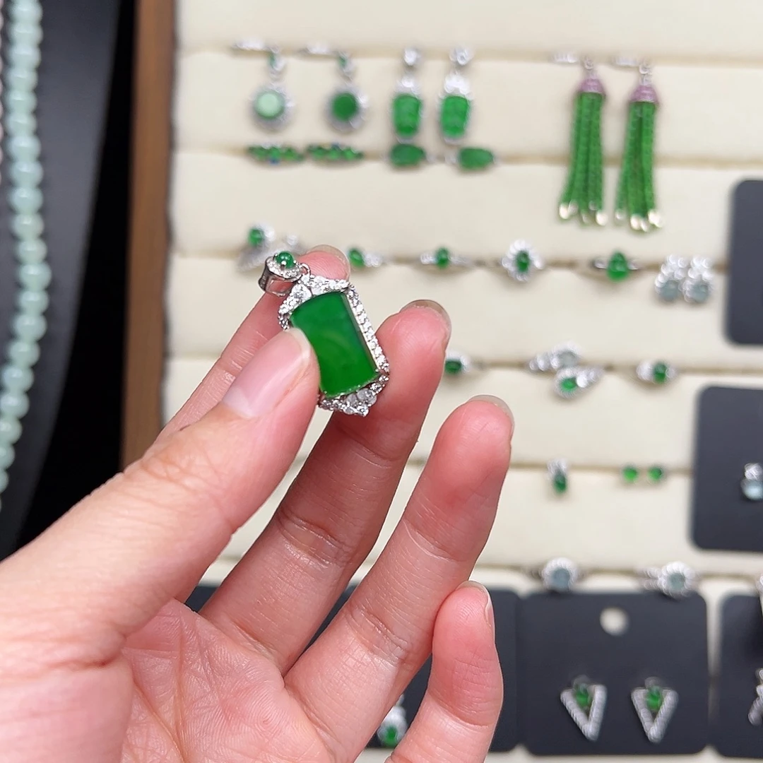 翡翠银S925镶嵌戒指天然