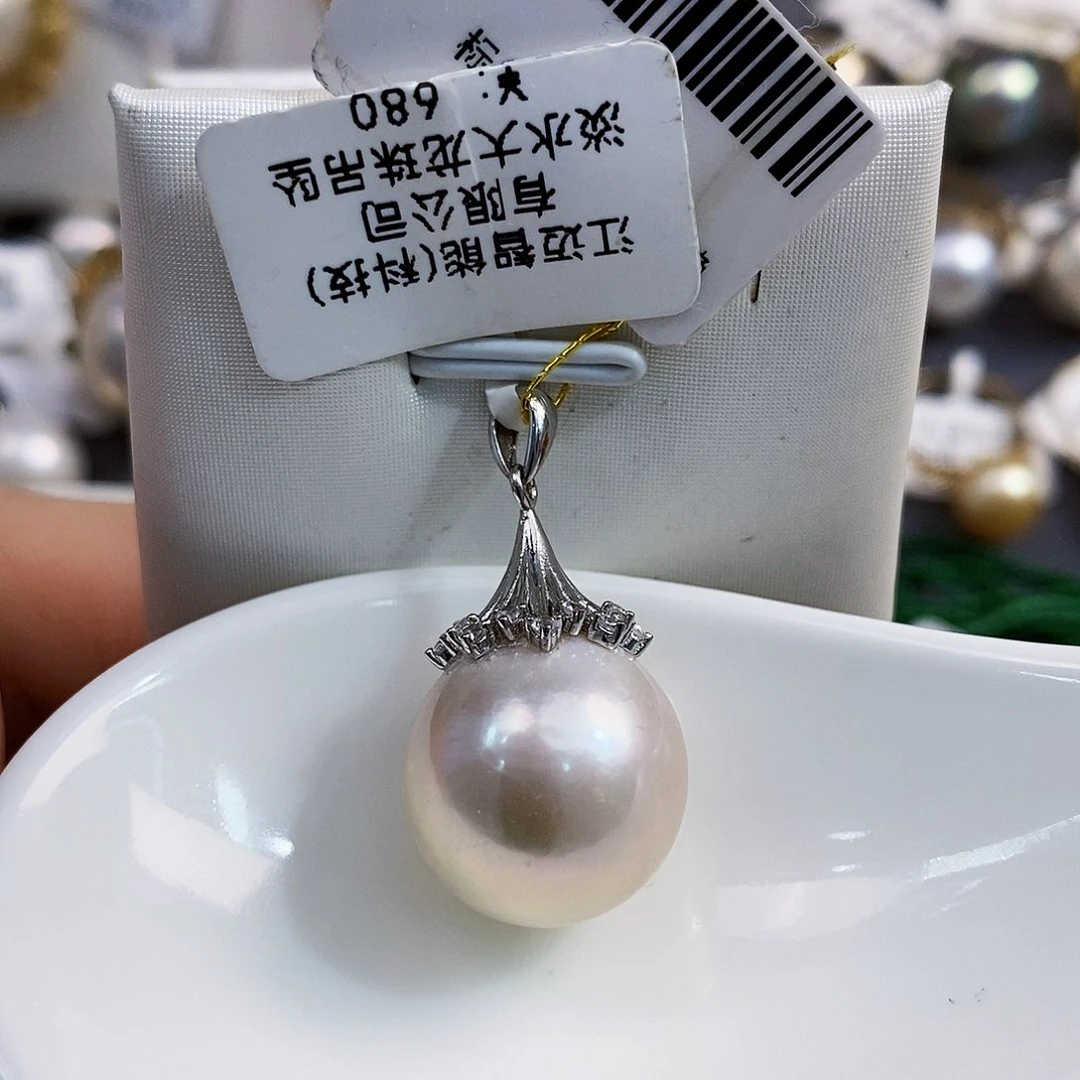 银S925镶嵌稀有大龙珠极光15.8mm微微皮纹吊坠淡水珍珠