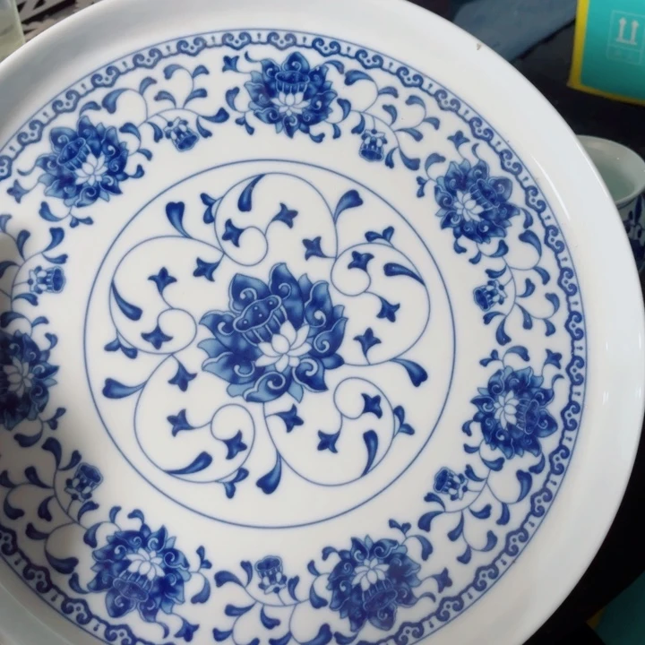 青花玲珑大茶盘青花