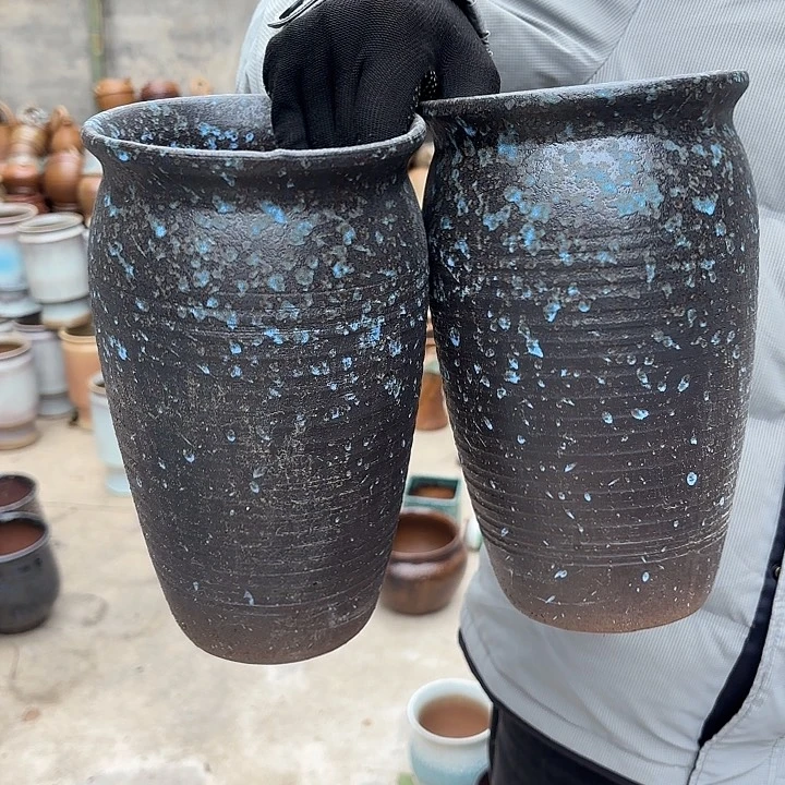 红陶黑蓝两个口径14高度26