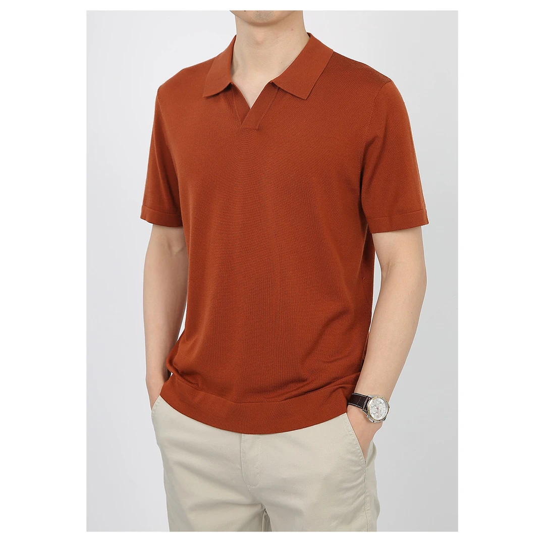夏季高档新款男士轻奢绵羊毛翻领polo衫男款半袖休闲舒适薄款t恤