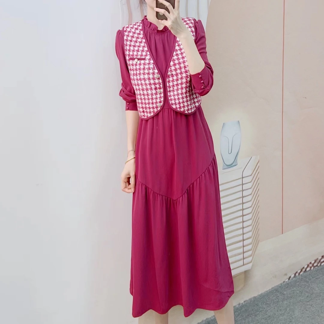 782千鸟格马甲+长袖连衣裙两件套裙782/GP