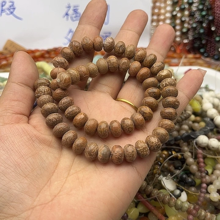 玛瑙/玉髓未镶嵌珠宝半成品10mm图画石算盘珠
