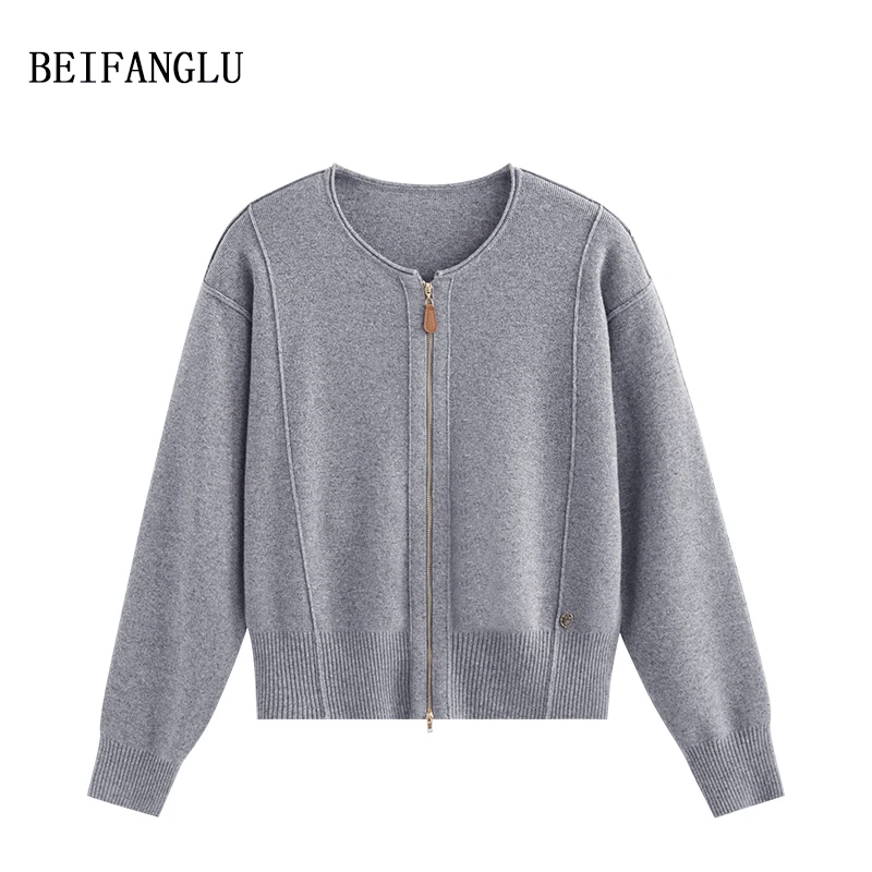 北方鹿 意式轻奢线绵羊毛2025早春气质纯色拉链长袖针织开衫2880