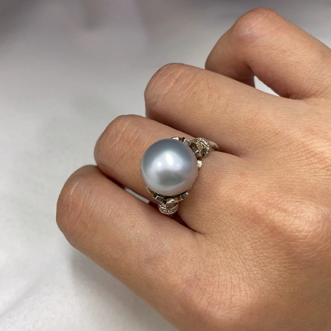海水珍珠戒圈银S925镶嵌