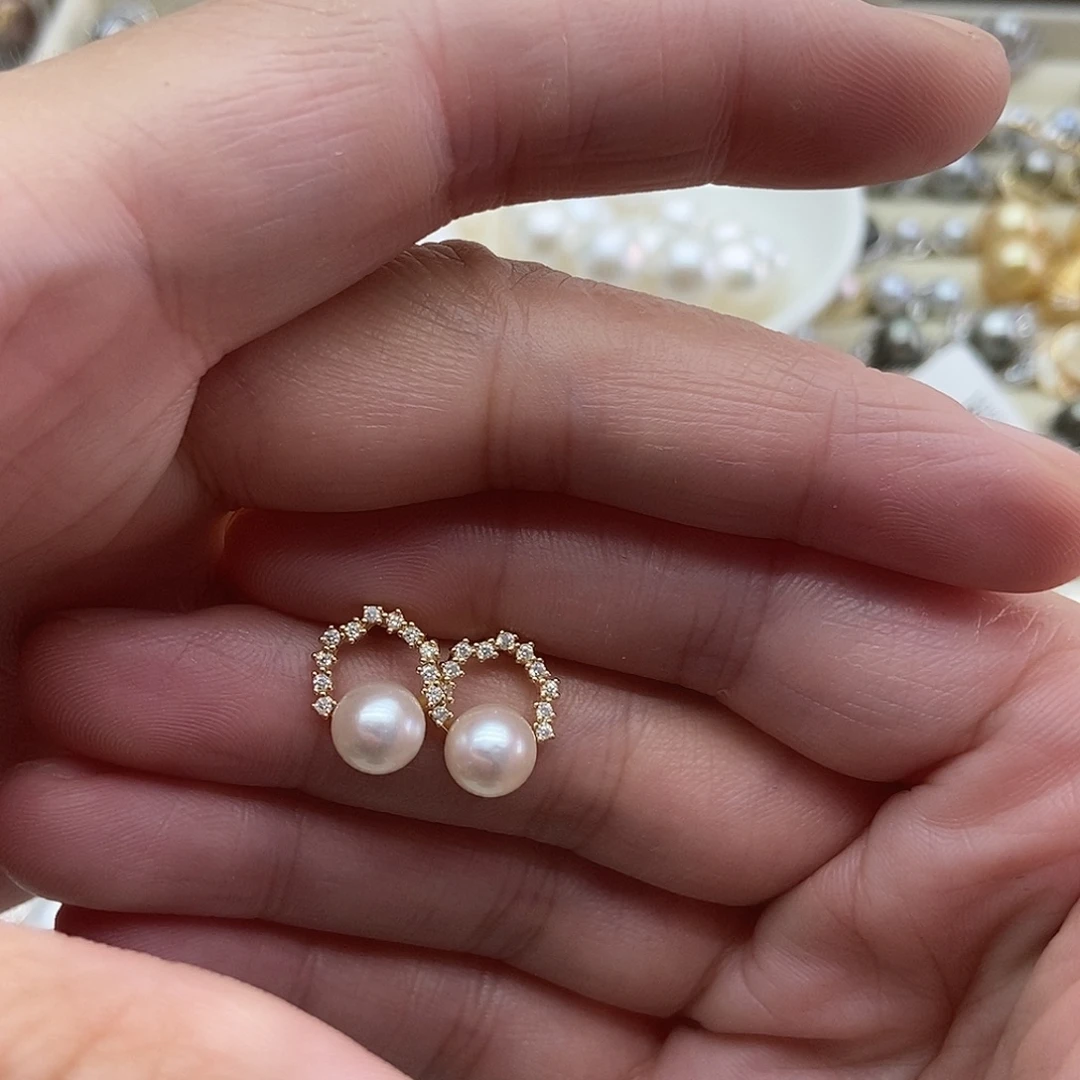 海水珍珠银S925镶嵌耳饰