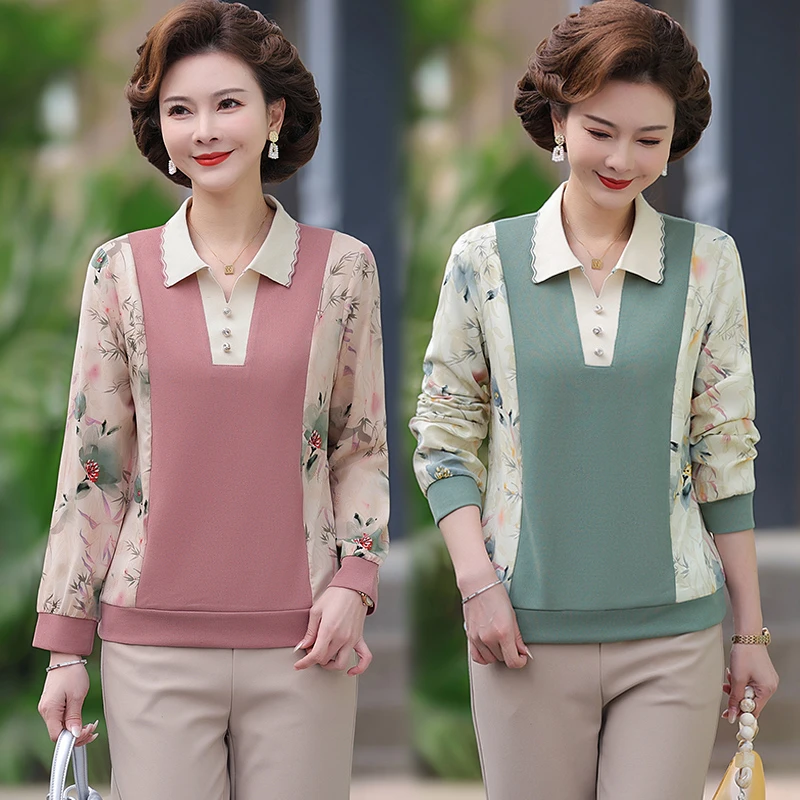 2025年早春妈妈装薄款修身上衣洋气T桖小衫时尚气质百搭短款打底