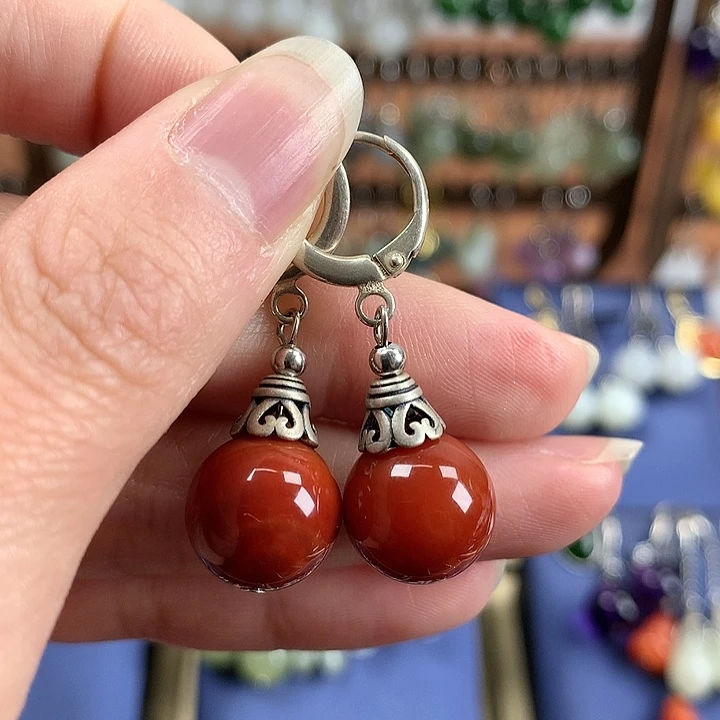 玛瑙/玉髓耳环银S925镶嵌12左右