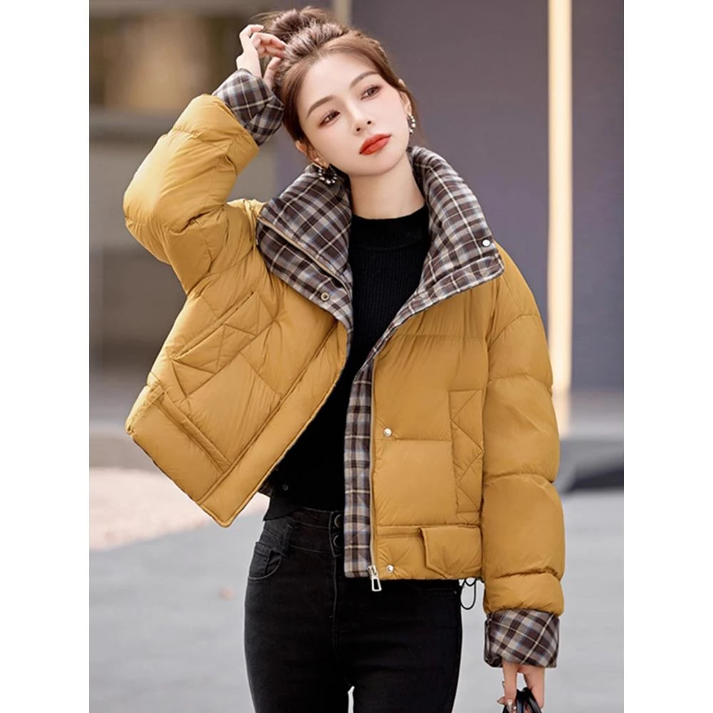 时尚女短款2025冬季新款宽松服小个子立领轻薄加厚外套