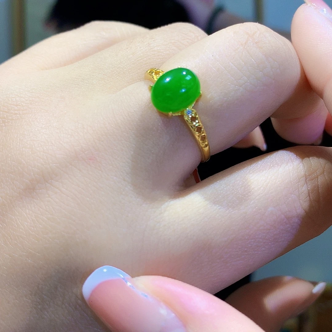 和田玉（碧玉）戒指银S925镀金镶嵌