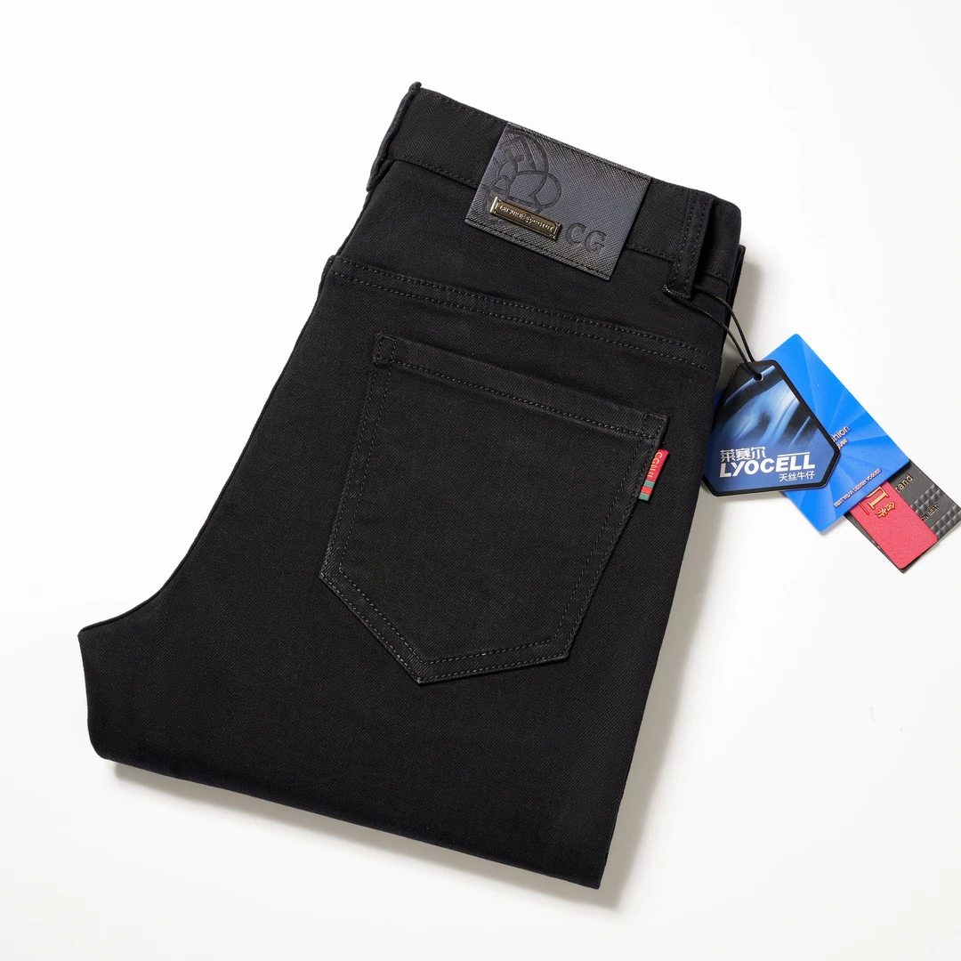 2025早秋新款卡班蓝老钱风男士软牛仔裤弹力修身直筒版高棉含量
