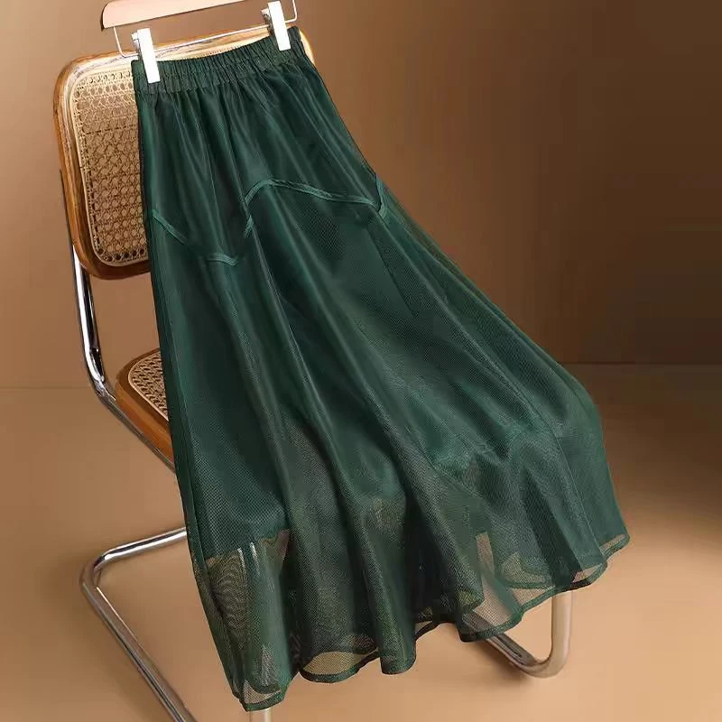 CF190显瘦半身裙气质高腰百搭时尚中长款复古大摆垂感松紧腰