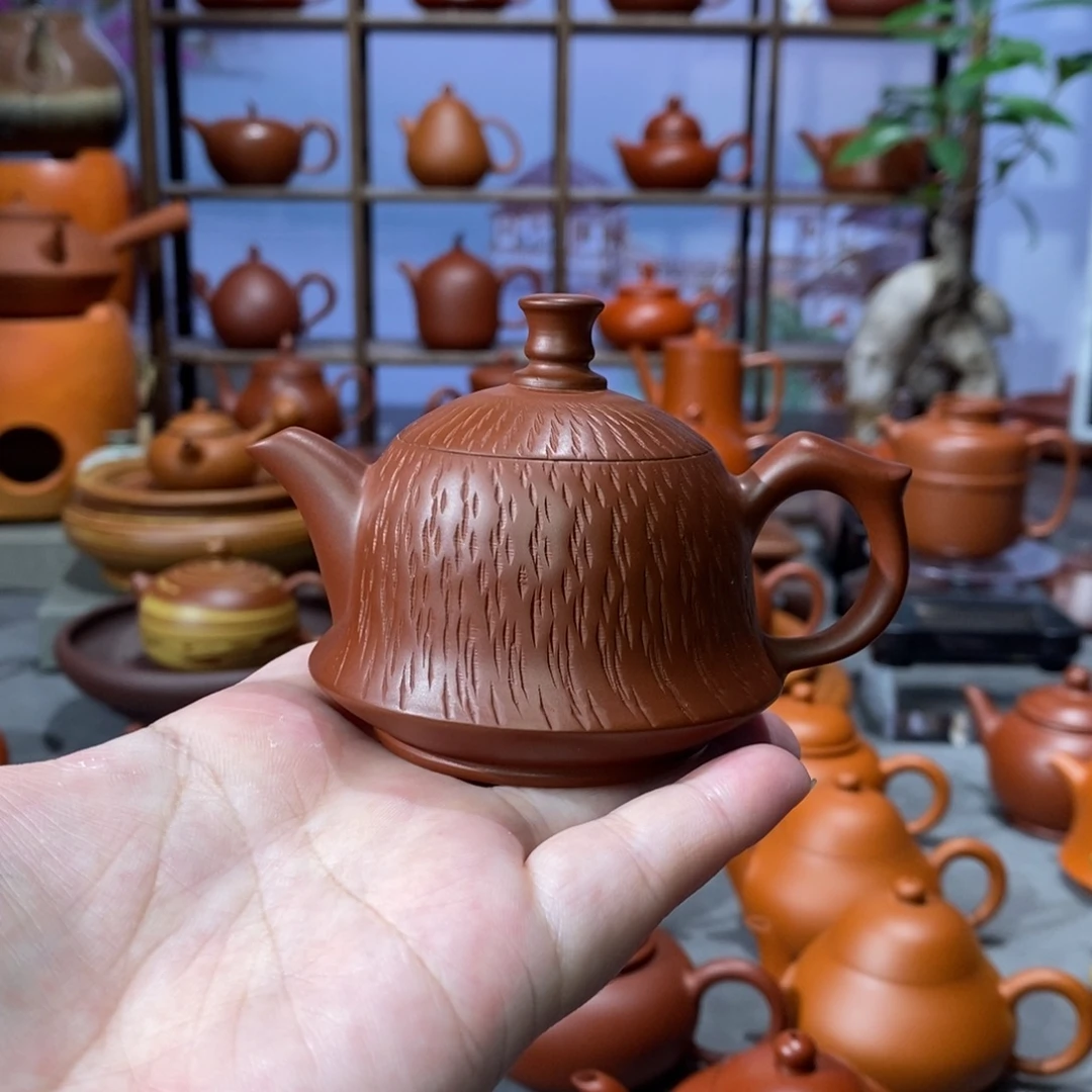 茶壶朱泥章淑煌朱泥跳刀金钟壶80c