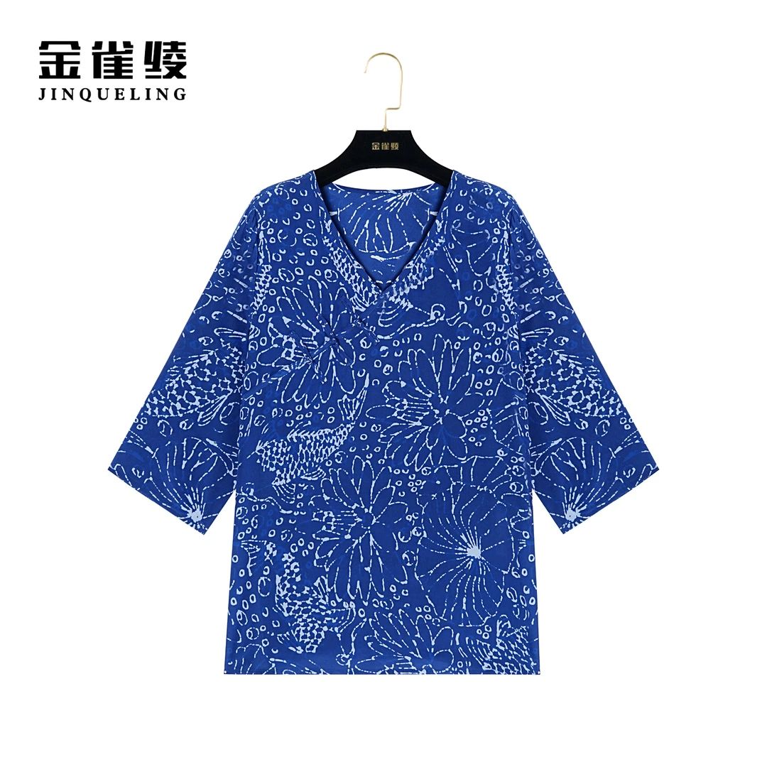 金雀绫【鱼戏莲叶间 】桑蚕丝国风印花宽松时尚小衫AS6285