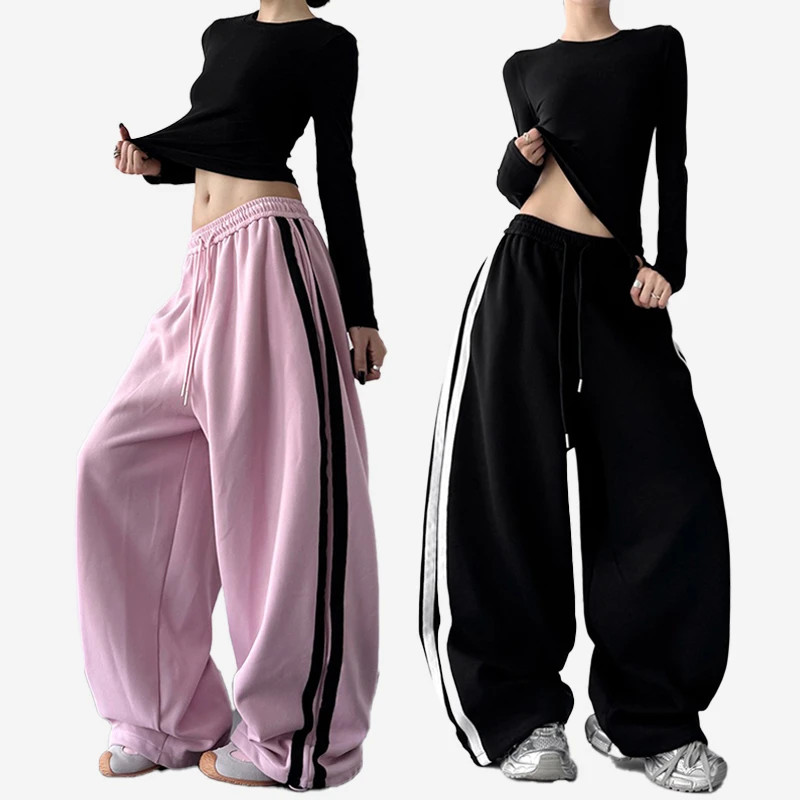 TwoMillion/辣妹基础加绒长袖上衣+街舞爵士拽酷粉色拖地长裤