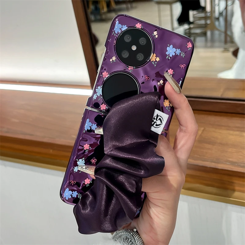 碎花丝巾腕带适用华为p50pocket手机壳pockets折叠pocket 2保护套