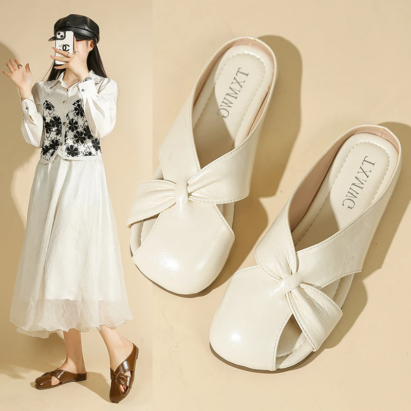 低跟包头拖适合配长裙的拖鞋夏款夏季方头法式凉拖