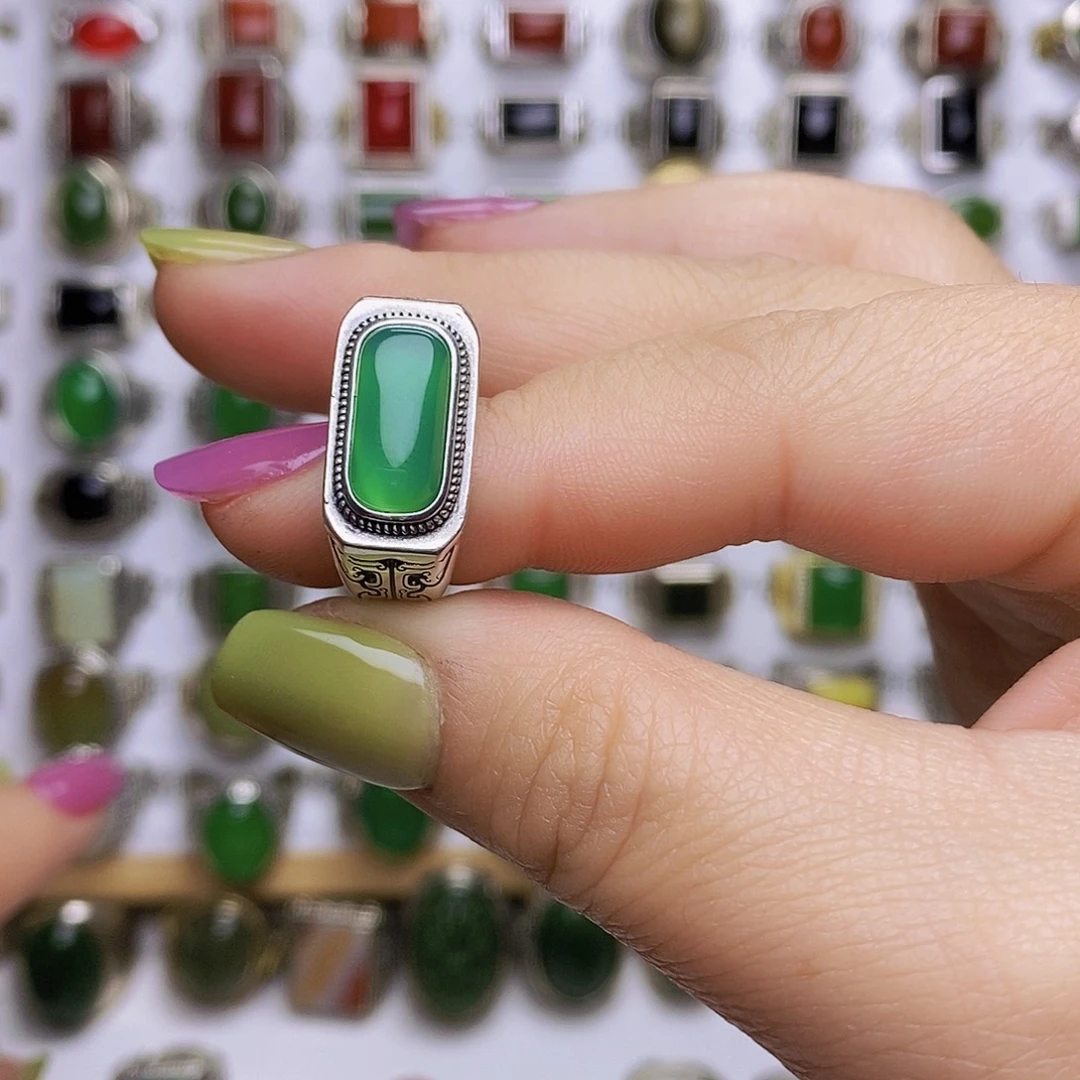 玛瑙/玉髓戒指银S925镶嵌